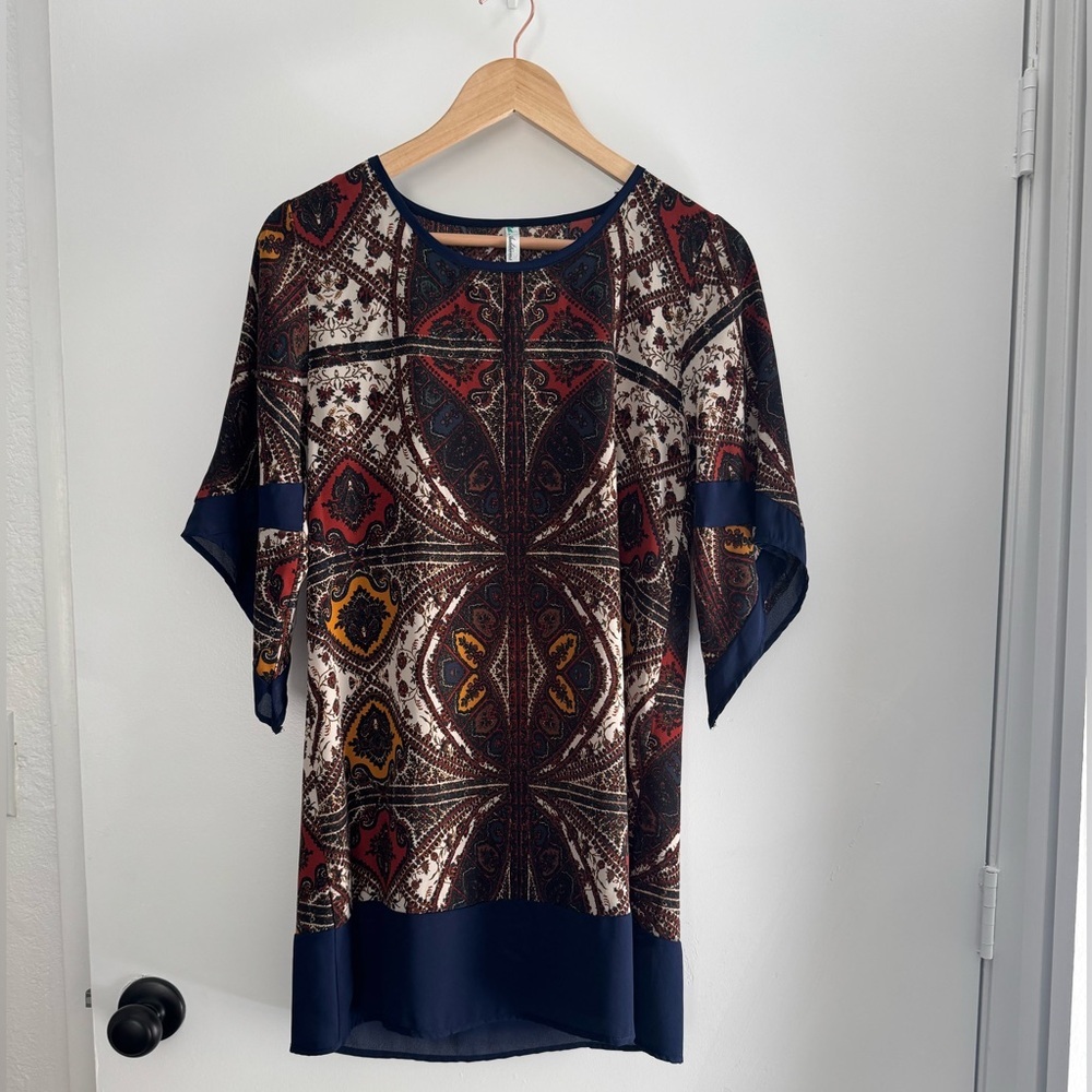 Retro Paisley Medallion Print Tunic Blouse | Sheer Sleeve Festival Top or dress